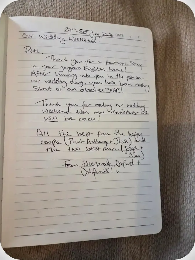 Handwritten guestbook message